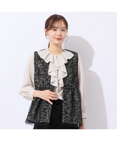 Liliane Burty ECLAT（Sサイズ） / リリアンビューティ エクラ ベスト | チュール重ねツイードベスト（ブラック）