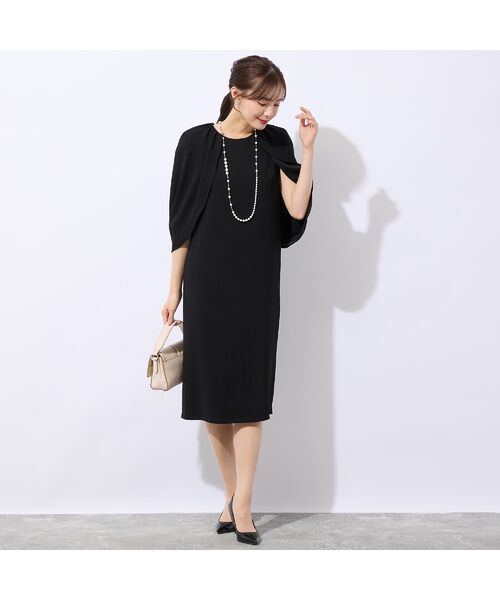 Liliane Burty ECLAT（Sサイズ） / リリアンビューティ エクラ ミニ丈・ひざ丈ワンピース | 【洗える・防しわ性】ケープ風ブラックワンピース | 詳細6
