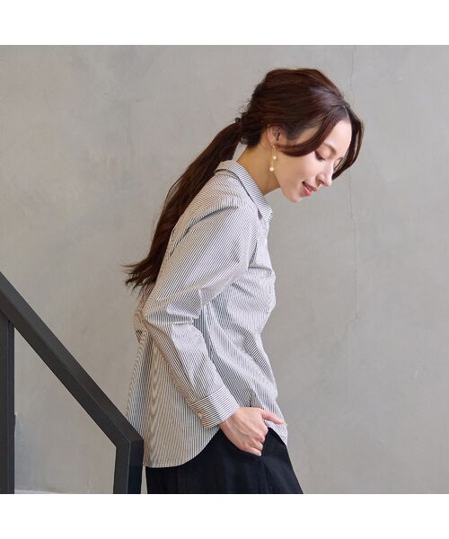 Liliane Burty ECLAT（Sサイズ） / リリアンビューティ エクラ シャツ・ブラウス | 【洗える】ロンドンストライプ切り替えブラウス | 詳細5