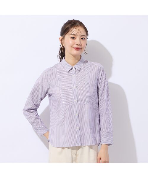 Liliane Burty ECLAT（Sサイズ） / リリアンビューティ エクラ シャツ・ブラウス | 【洗える】ロンドンストライプ切り替えブラウス（ラベンダー）