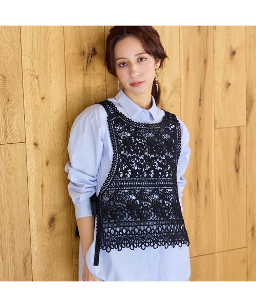 Liliane Burty ECLAT（Sサイズ） / リリアンビューティ エクラ ベスト | 【洗える】ケミカルレースビスチェ（ブラック）