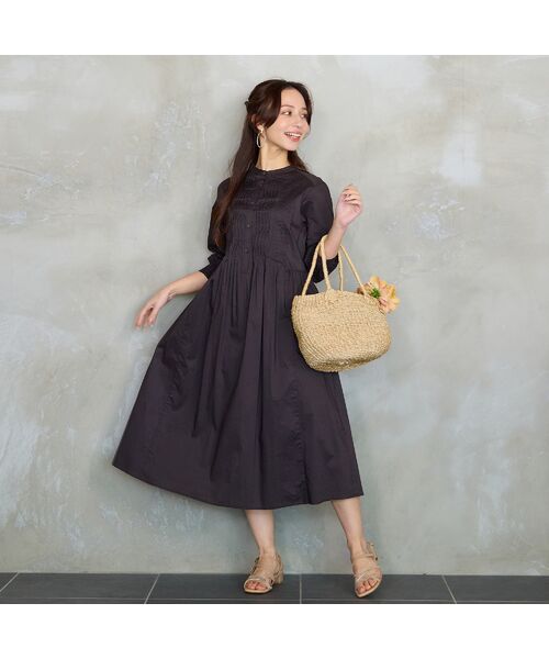 Liliane Burty ECLAT（Sサイズ） / リリアンビューティ エクラ ミニ丈・ひざ丈ワンピース | 【洗える】綿タイプライターワンピース（ブラウン）