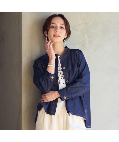 Liliane Burty ECLAT（Sサイズ） / リリアンビューティ エクラ シャツ・ブラウス | 【洗える】サラデニブラウス（ダークブルー）