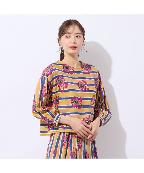 Liliane Burty ECLAT（Sサイズ） / リリアンビューティ エクラ シャツ・ブラウス | 【洗える/セットアップ対応】リバティ　ストライプフラワーブラウス | 詳細1