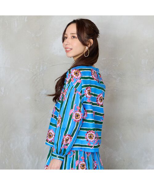 Liliane Burty ECLAT（Sサイズ） / リリアンビューティ エクラ シャツ・ブラウス | 【洗える/セットアップ対応】リバティ　ストライプフラワーブラウス | 詳細5