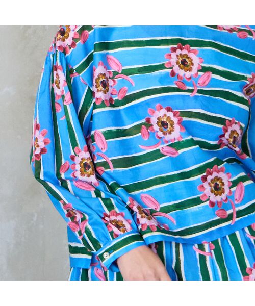 Liliane Burty ECLAT（Sサイズ） / リリアンビューティ エクラ シャツ・ブラウス | 【洗える/セットアップ対応】リバティ　ストライプフラワーブラウス | 詳細14