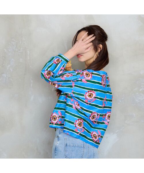 Liliane Burty ECLAT（Sサイズ） / リリアンビューティ エクラ シャツ・ブラウス | 【洗える/セットアップ対応】リバティ　ストライプフラワーブラウス | 詳細12