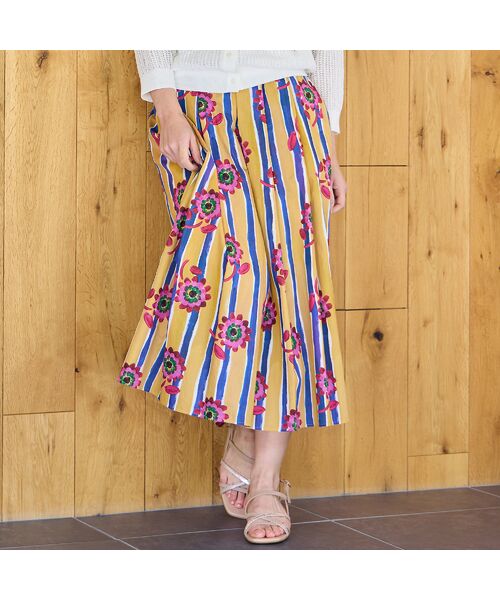 Liliane Burty ECLAT（Sサイズ） / リリアンビューティ エクラ ミニ・ひざ丈スカート | 【洗える/セットアップ対応】リバティ　ストライプフラワースカート | 詳細1