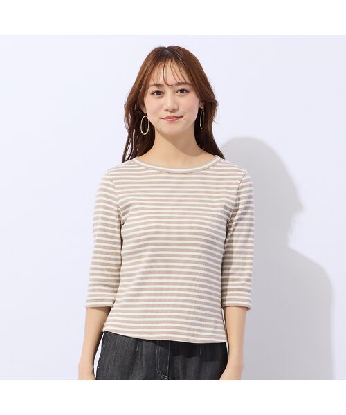 Liliane Burty ECLAT（Sサイズ） / リリアンビューティ エクラ カットソー | 【洗える】コットンリブボーダーTシャツ（ベージュ）