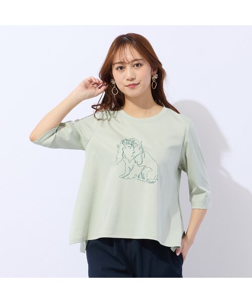 Liliane Burty ECLAT（Sサイズ） / リリアンビューティ エクラ カットソー | 【洗える】ドッグプリントTシャツ（ライトグリーン）