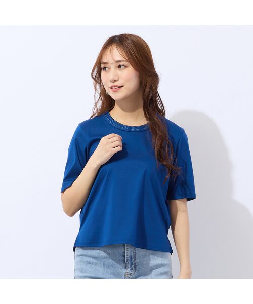 Liliane Burty ECLAT（Sサイズ） / リリアンビューティ エクラ カットソー | 【洗える】接触冷感衿ステッチTシャツ（ブルー）