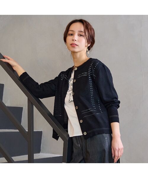 Liliane Burty ECLAT（Sサイズ） / リリアンビューティ エクラ カーディガン・ボレロ | 【洗える】パンチングカーディガン（ブラック）
