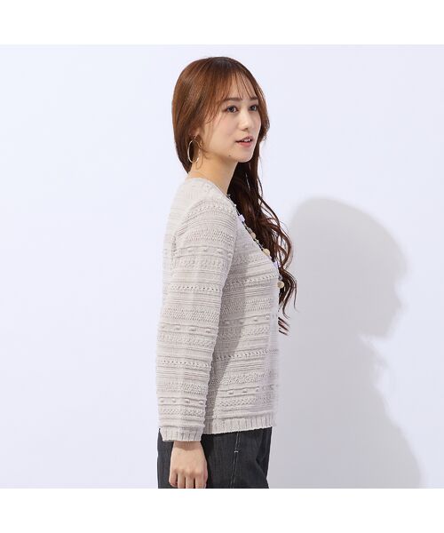 Liliane Burty ECLAT（Sサイズ） / リリアンビューティ エクラ ニット・セーター | 綿混ボーダー編地変化ニット | 詳細2