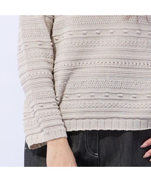 Liliane Burty ECLAT（Sサイズ） / リリアンビューティ エクラ ニット・セーター | 綿混ボーダー編地変化ニット | 詳細5