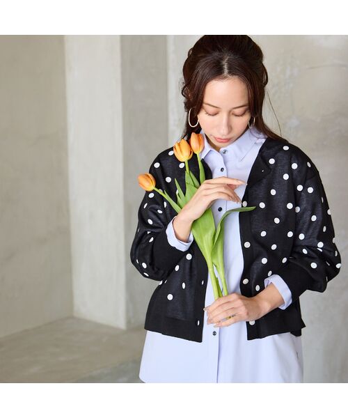 Liliane Burty ECLAT（Sサイズ） / リリアンビューティ エクラ カーディガン・ボレロ | 【洗える】ドットプリントカーディガン（ブラック）