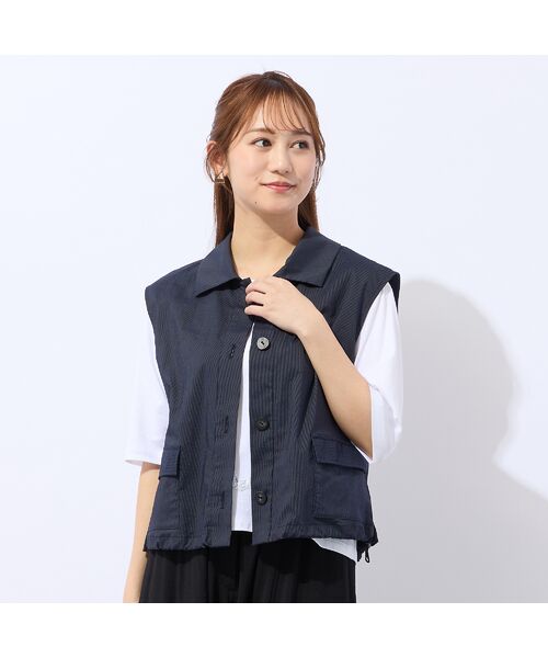 Liliane Burty ECLAT（Sサイズ） / リリアンビューティ エクラ ベスト | 【洗える】ナイロンストライプベスト（ダークブルー）