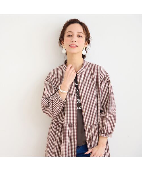 Liliane Burty ECLAT（Sサイズ） / リリアンビューティ エクラ ミニ丈・ひざ丈ワンピース | 【洗える】ギンガムチェックバンドカラーシャツワンピ | 詳細2