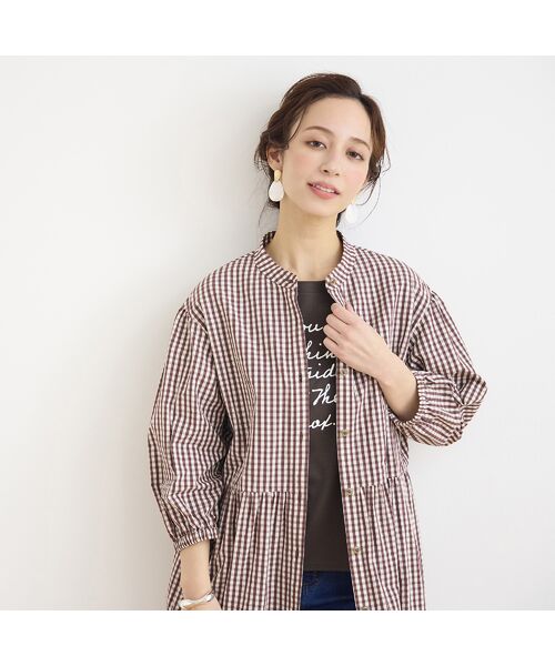 Liliane Burty ECLAT（Sサイズ） / リリアンビューティ エクラ ミニ丈・ひざ丈ワンピース | 【洗える】ギンガムチェックバンドカラーシャツワンピ | 詳細3