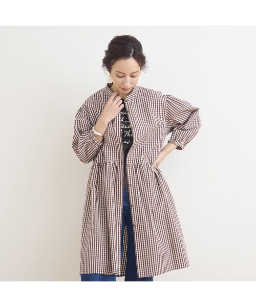 Liliane Burty ECLAT（Sサイズ） / リリアンビューティ エクラ ミニ丈・ひざ丈ワンピース | 【洗える】ギンガムチェックバンドカラーシャツワンピ | 詳細4