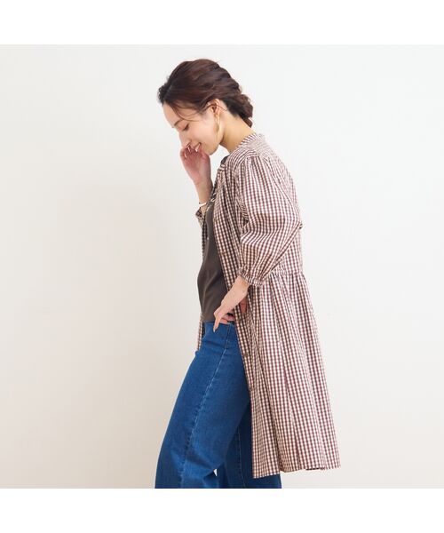 Liliane Burty ECLAT（Sサイズ） / リリアンビューティ エクラ ミニ丈・ひざ丈ワンピース | 【洗える】ギンガムチェックバンドカラーシャツワンピ | 詳細5