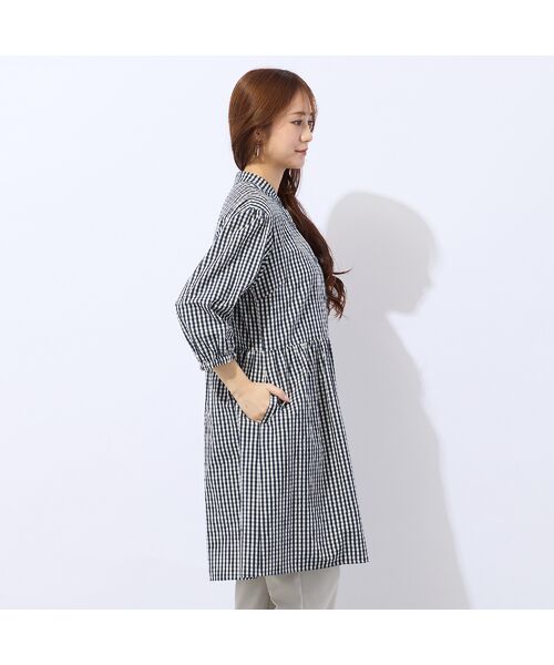 Liliane Burty ECLAT（Sサイズ） / リリアンビューティ エクラ ミニ丈・ひざ丈ワンピース | 【洗える】ギンガムチェックバンドカラーシャツワンピ | 詳細12