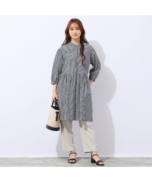 Liliane Burty ECLAT（Sサイズ） / リリアンビューティ エクラ ミニ丈・ひざ丈ワンピース | 【洗える】ギンガムチェックバンドカラーシャツワンピ | 詳細15