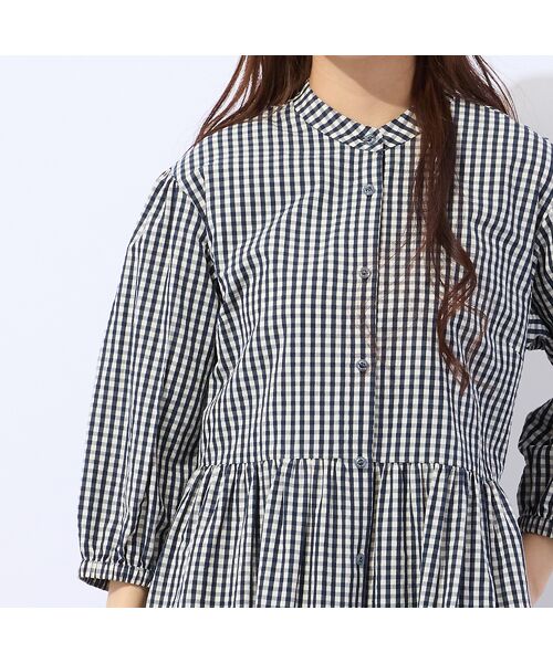 Liliane Burty ECLAT（Sサイズ） / リリアンビューティ エクラ ミニ丈・ひざ丈ワンピース | 【洗える】ギンガムチェックバンドカラーシャツワンピ | 詳細16