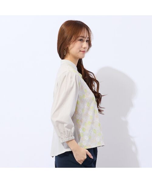 Liliane Burty ECLAT（Sサイズ） / リリアンビューティ エクラ シャツ・ブラウス | 【洗える】ローンワッシャー×刺繍ブラウス | 詳細1