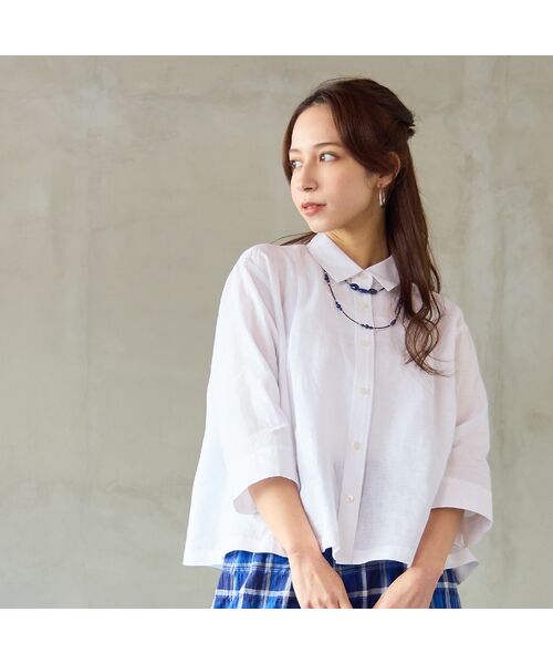 Liliane Burty ECLAT（Sサイズ） / リリアンビューティ エクラ シャツ・ブラウス | 【洗える】リネン100％ブラウス（ホワイト）