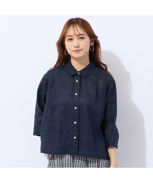 Liliane Burty ECLAT（Sサイズ） / リリアンビューティ エクラ シャツ・ブラウス | 【洗える】リネン100％ブラウス（ダークブルー）