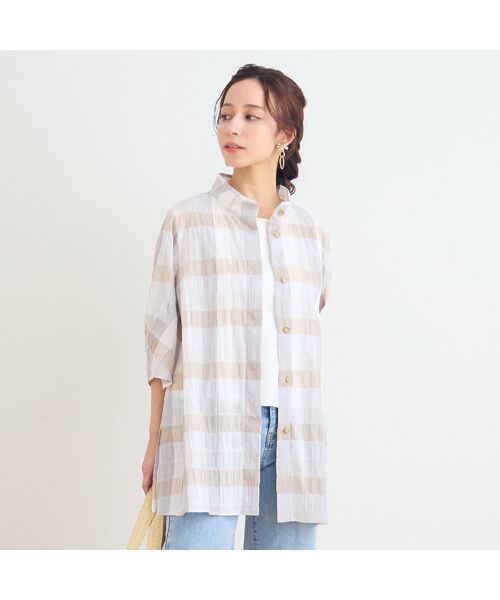 Liliane Burty ECLAT（Sサイズ） / リリアンビューティ エクラ シャツ・ブラウス | 【洗える】コットンブロックチェックブラウス | 詳細1
