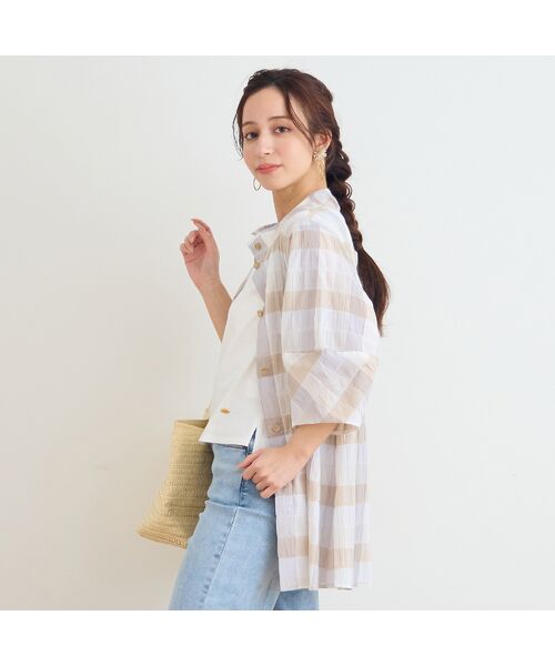 Liliane Burty ECLAT（Sサイズ） / リリアンビューティ エクラ シャツ・ブラウス | 【洗える】コットンブロックチェックブラウス | 詳細3