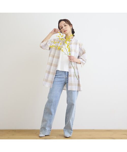 Liliane Burty ECLAT（Sサイズ） / リリアンビューティ エクラ シャツ・ブラウス | 【洗える】コットンブロックチェックブラウス | 詳細4