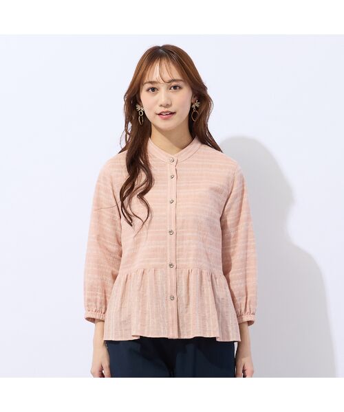 Liliane Burty ECLAT（Sサイズ） / リリアンビューティ エクラ シャツ・ブラウス | 【洗える】播州織カラミレースブラウス（コーラルピンク）
