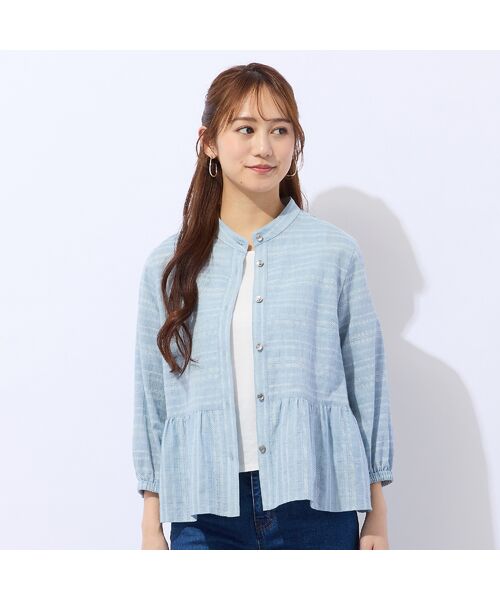 Liliane Burty ECLAT（Sサイズ） / リリアンビューティ エクラ シャツ・ブラウス | 【洗える】播州織カラミレースブラウス（ライトブルー）