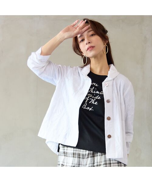 Liliane Burty ECLAT（Sサイズ） / リリアンビューティ エクラ カーディガン・ボレロ | 【洗える・アンサンブル対応】綿ジャカードカーディガン（ホワイト）