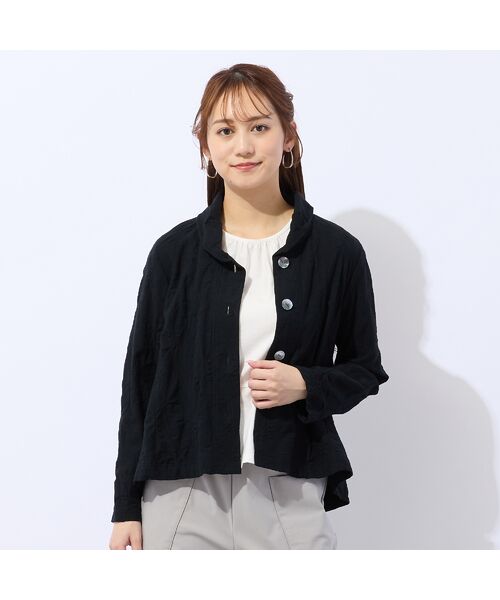 Liliane Burty ECLAT（Sサイズ） / リリアンビューティ エクラ カーディガン・ボレロ | 【洗える・アンサンブル対応】綿ジャカードカーディガン（ブラック）