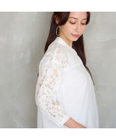 Liliane Burty ECLAT（Sサイズ） / リリアンビューティ エクラ シャツ・ブラウス | 【洗える】ラッセルレース配色七分袖ブラウス