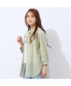 Liliane Burty ECLAT（Sサイズ） / リリアンビューティ エクラ シャツ・ブラウス | 【洗える】ラッセルレース配色七分袖ブラウス