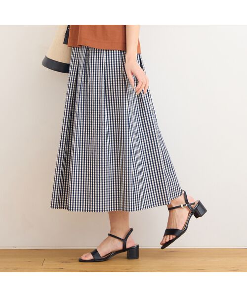 Liliane Burty ECLAT（Sサイズ） / リリアンビューティ エクラ ミニ・ひざ丈スカート | 【洗える】ギンガムチェックオールゴムスカート（ダークブルー）