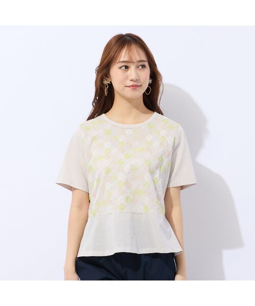 Liliane Burty ECLAT（Sサイズ） / リリアンビューティ エクラ カットソー | 【洗える】ローンワッシャー刺繍Tシャツ（ライトグレー）