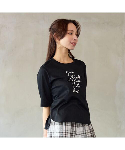 Liliane Burty ECLAT（Sサイズ） / リリアンビューティ エクラ カットソー | 【洗える・接触冷感】ロゴメッセージTシャツ（ブラック）