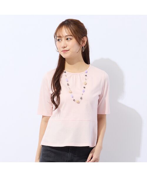 Liliane Burty ECLAT（Sサイズ） / リリアンビューティ エクラ カットソー | 【洗える・接触冷感】綿100％ギャザー半袖Tシャツ（パステルピンク）