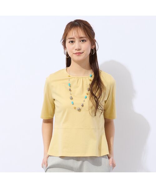 Liliane Burty ECLAT（Sサイズ） / リリアンビューティ エクラ カットソー | 【洗える・接触冷感】綿100％ギャザー半袖Tシャツ（ライトイエロー）