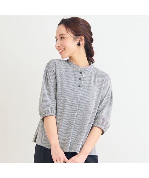 Liliane Burty ECLAT（Sサイズ） / リリアンビューティ エクラ シャツ・ブラウス | 【洗える・接触冷感】ストレッチプルオーバーブラウス（ブラック）