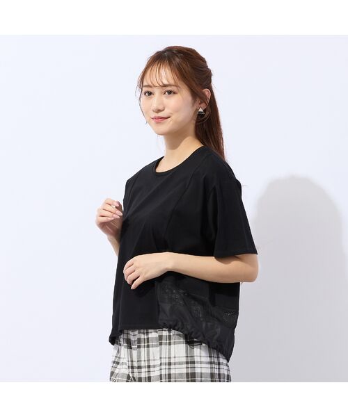 Liliane Burty ECLAT（Sサイズ） / リリアンビューティ エクラ カットソー | 【洗える】メッシュ配色デザインTシャツ（ブラック）