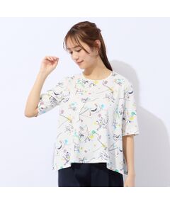 Liliane Burty ECLAT（Sサイズ） / リリアンビューティ エクラ カットソー | 【洗える】イレギュラーヘム幾何プリントTシャツ