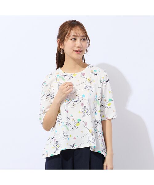Liliane Burty ECLAT（Sサイズ） / リリアンビューティ エクラ カットソー | 【洗える】イレギュラーヘム幾何プリントTシャツ | 詳細1