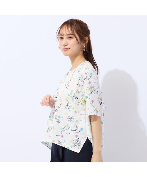 Liliane Burty ECLAT（Sサイズ） / リリアンビューティ エクラ カットソー | 【洗える】イレギュラーヘム幾何プリントTシャツ | 詳細2