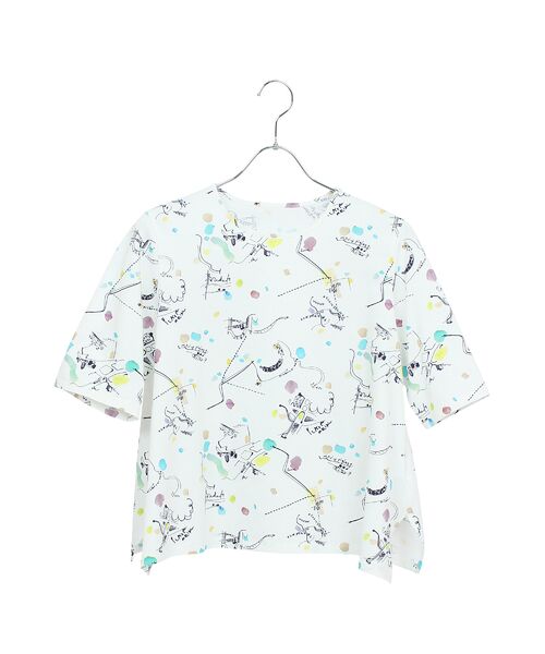 Liliane Burty ECLAT（Sサイズ） / リリアンビューティ エクラ カットソー | 【洗える】イレギュラーヘム幾何プリントTシャツ | 詳細6